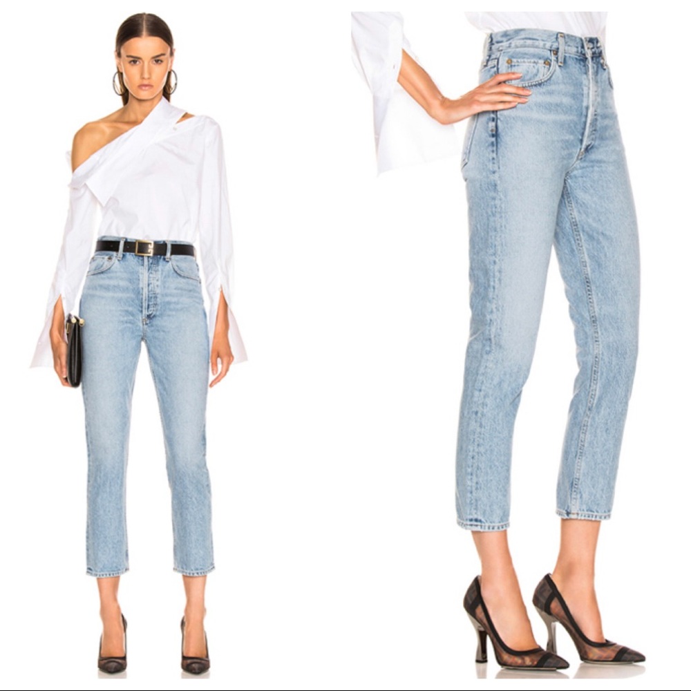🥂SOLD AGOLDE Riley High Rise Crop Jeans in BLUR - Picture 1 of 16